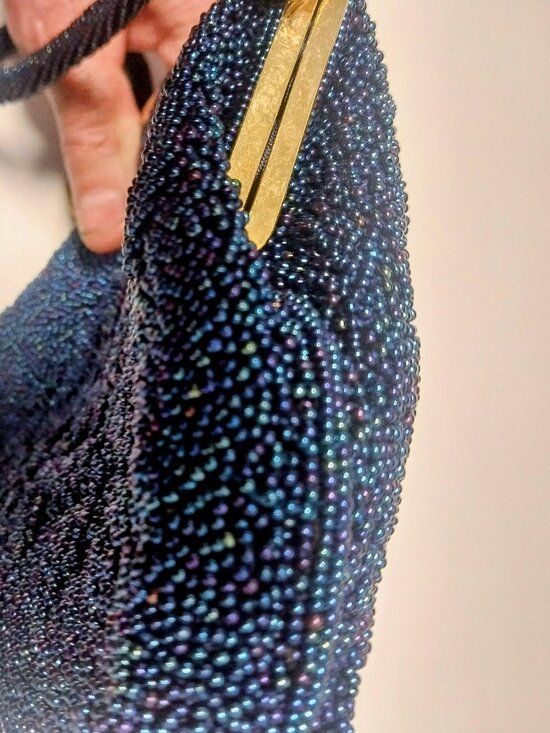 1950s Blue Glass Beaded Evening Purse Hong Kong Vintage Cocktail Bag - Picture 7 of 8